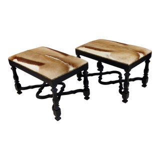 Rectangular Ottomans With Animal Hide - a Pair For Sale