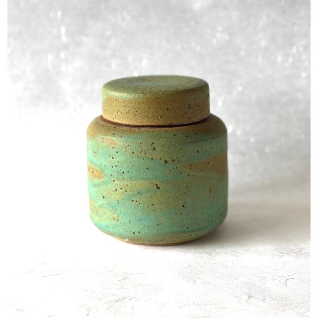 Green Vintage Stoneware Art Pottery Covered Jar Handmade by Gerry Williams For Sale - Image 8 of 12