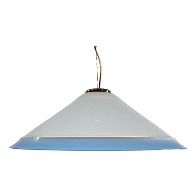 Large White and Blue Murano Glass Pendant, 1970s For Sale