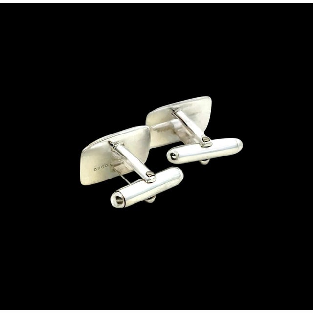 Metal 1990s Gucci Estate Mens Cufflinks Silver, 2 pieces For Sale - Image 7 of 7