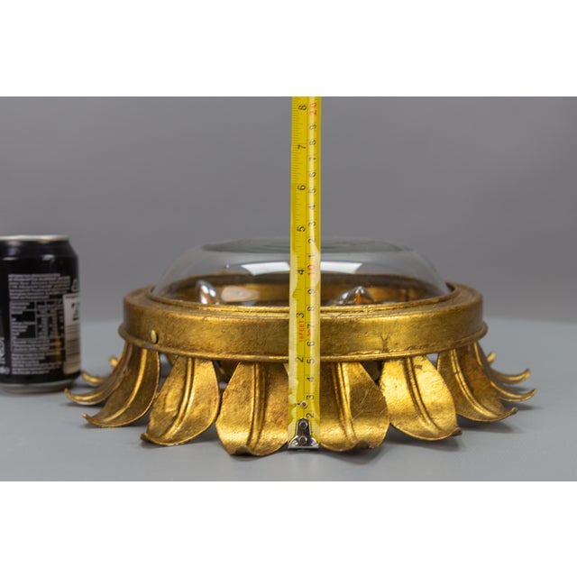Gilt Metal and Clear Glass Sunburst Shaped Flush Mount or Wall Light, 1950s For Sale - Image 18 of 18