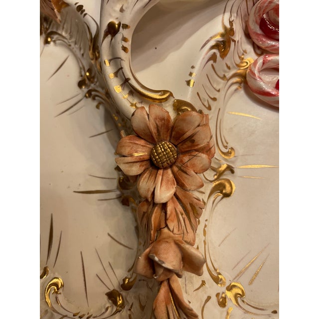 1950s Italian Rococo Revival Divided Ceramic Serving Tray With Applied Florals & Gilt Accents For Sale - Image 4 of 6