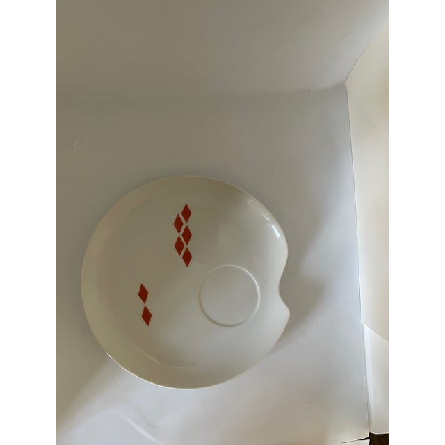 1950s 1950s Mid-Century Jonas Roberts for Mario Originals in Contempo China Orange & White Playing Card Snack Plates With Cups Set- 10 Pieces For Sale - Image 5 of 9