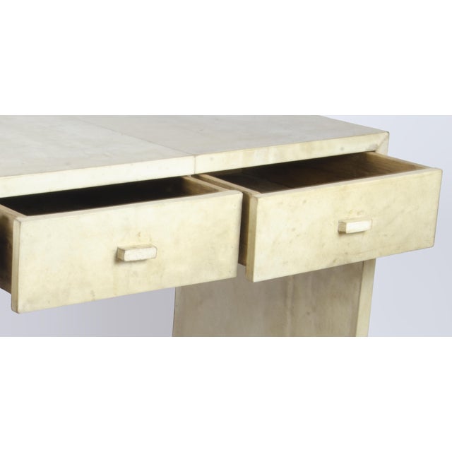 Wood Early 20th Century Art Déco Wooden Desk With Parchment Paper Cover Designed by Jean-Michel Frank for Comte s.a., Argentina For Sale - Image 7 of 9