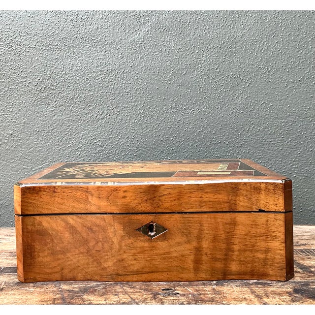 Vintage Wood Inlay Writing Desk With Inkwells For Sale - Image 11 of 14