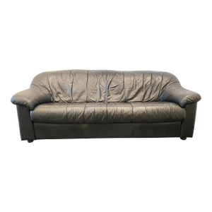 Groovy Post Modern 80s-90s Black Leather Sofa