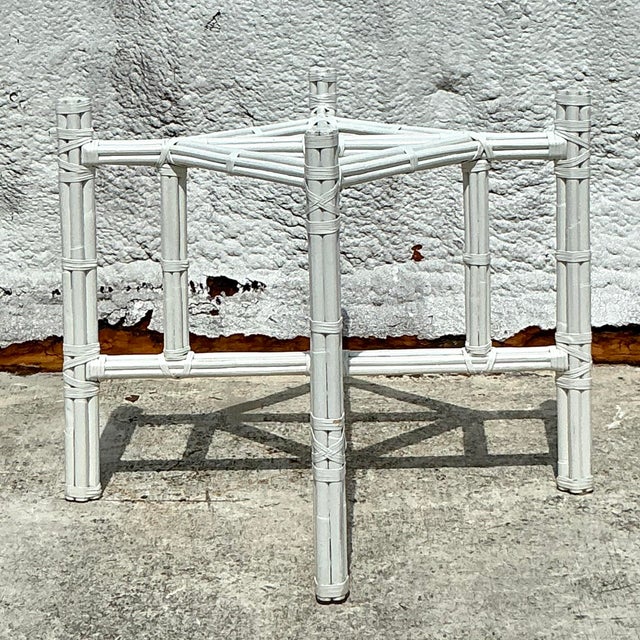 Boho Chic Vintage Coastal Bundled Rattan Dining Table Pedestal Base After McGuire For Sale - Image 3 of 5
