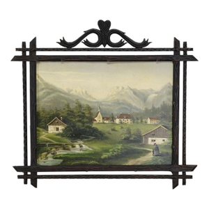 19th Century Alpine Landscape Oil Painting With Tyrolian Mountain Village