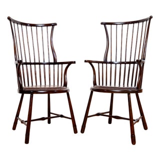 Antique Arts and Crafts Beech and Leather Liberty Windsor Chairs, 1900s, Set of 2 For Sale