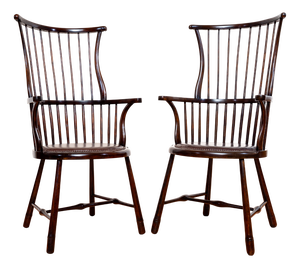 Antique Arts and Crafts Beech and Leather Liberty Windsor Chairs, 1900s, Set of 2