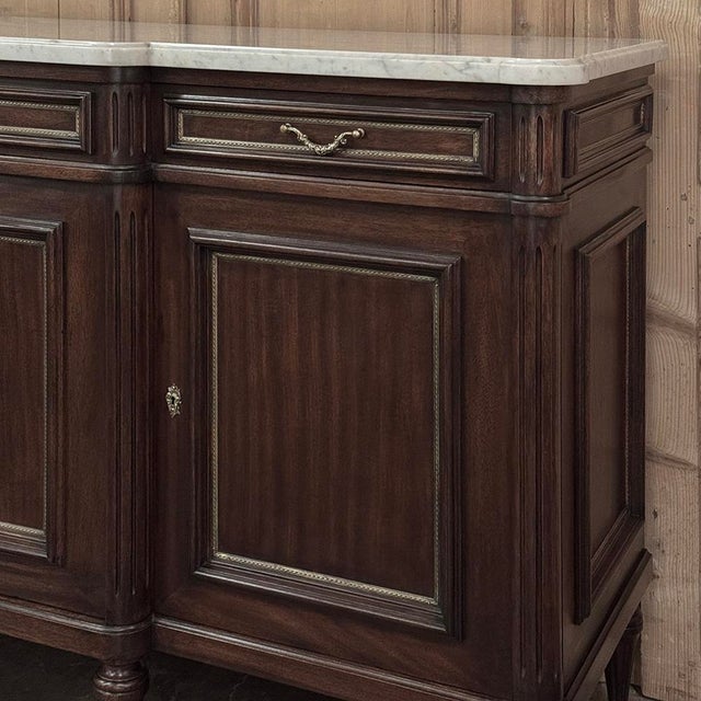 Mid 20th Century French Louis XVI Style Carrara Marble Top Mahogany Four Door Buffet For Sale - Image 5 of 18