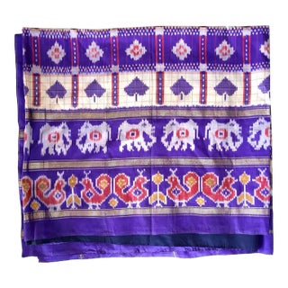 Woven Silk Saree Textile With Ikat Design and Animal Details For Sale