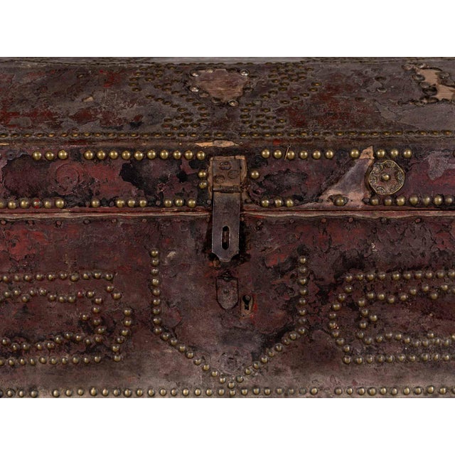 Antique Leather Studded Chest For Sale - Image 6 of 6