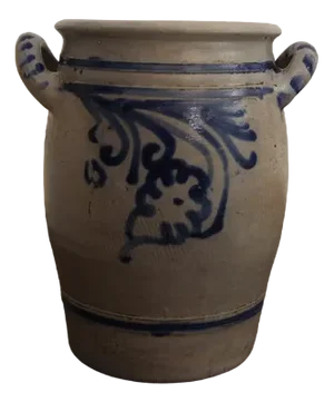 German Folk Art Grey and Cobalt Blue Stoneware Jar, 1890s