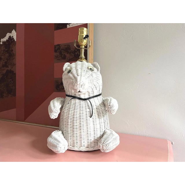 Gabriella Crespi 1970s Wicker Teddy Bear Lamp & Shade For Sale - Image 4 of 18