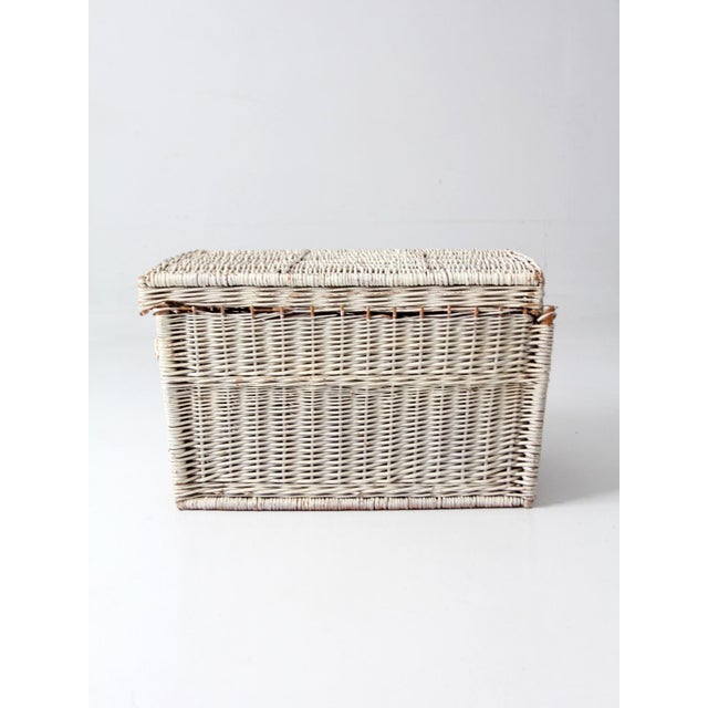 French Country Vintage White Wicker Storage Basket For Sale - Image 3 of 18