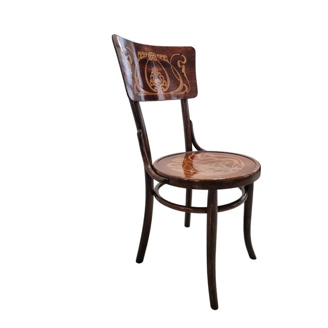 Set of Art Nouveau Bentwood Chairs with Intricate Flower Motif from Thonet, 1900s For Sale - Image 3 of 10