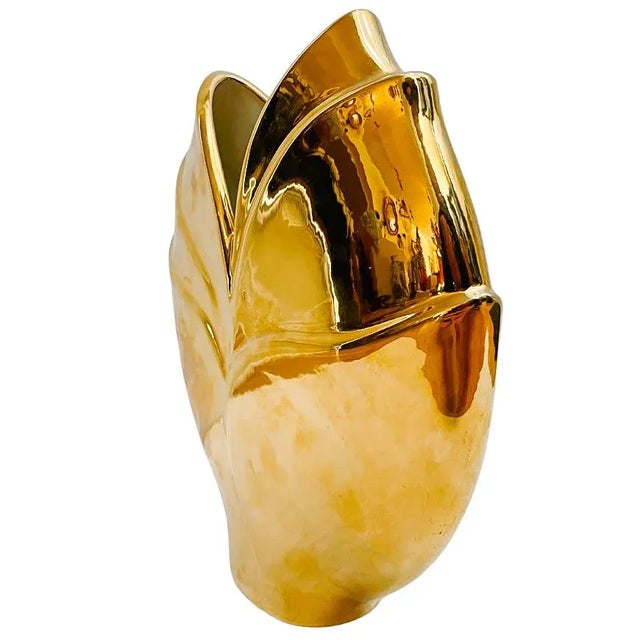 Mid-Century Modern Art Deco Gold Vase With 18k Gold Finish For Sale - Image 4 of 6