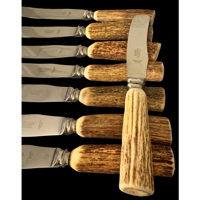 Metal Vintage J Fraser Horncraft of Braemar Scottish Stag Handled Butter Knife m - Set of Eight For Sale - Image 7 of 10