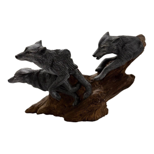 Vintage B.Past 1999 Wolf Sculpture Running Wolf Pack Signed