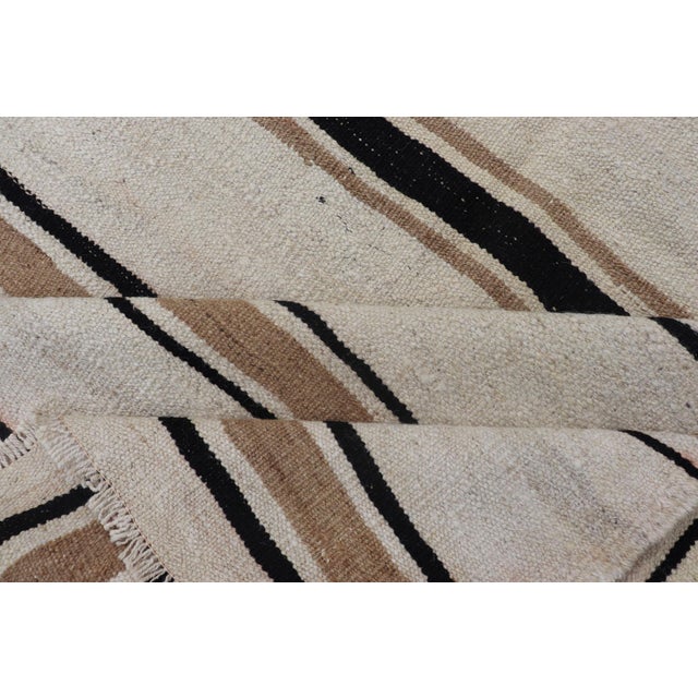Turkish Vintage Kilim Rug With Ivory Field and Warm Brown Stripes For Sale - Image 11 of 12