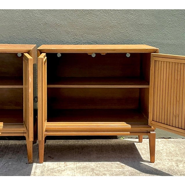 Vintage MCM Wood Cabinets With Grooved Doors - Pair For Sale - Image 14 of 15