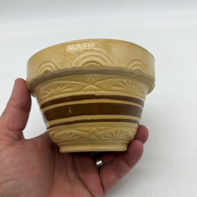 A Very Nice Small Sized Yellow Ware Mixing Bowl With a Brown Band Decoration, 1890’s For Sale - Image 11 of 12