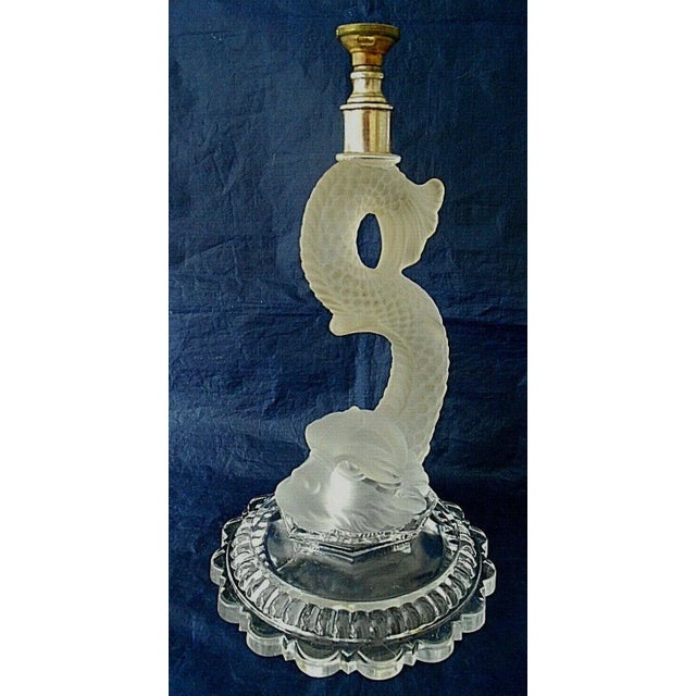 1940's French Hollywood Regency Frosted Crystal Sea Creature Table Lamp, Signed by Baccarat For Sale - Image 10 of 12