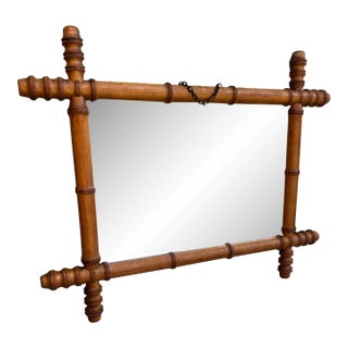 Antique French Faux Bamboo Carved Wood Wall Mirror — Hollywood Regency Chinoiserie For Sale