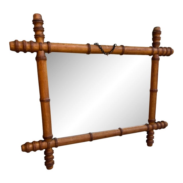 Antique French Faux Bamboo Wooden Mirror For Sale