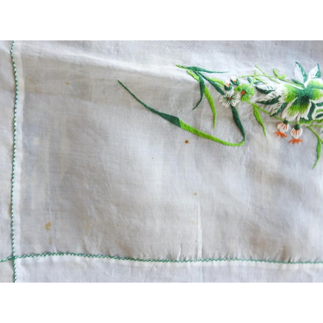 Vintage Hand Embroidered Linen Organza Luncheon Tablecloth and Napkins For Sale - Image 12 of 12