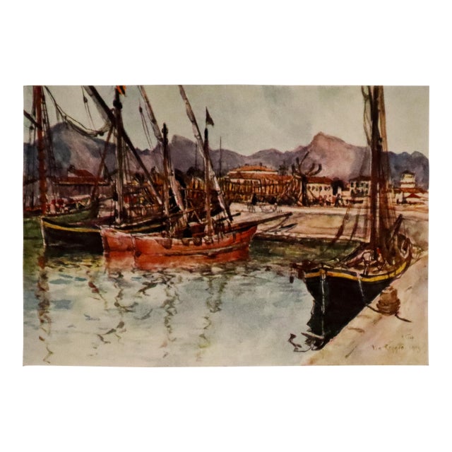 1905 Italian Original Print - Coastal Vessels, Viareggio - From Book Florence & Some Tuscan Cities (1905) For Sale