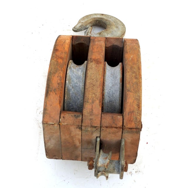1980s Wood Double Block Pulley For Sale - Image 6 of 7