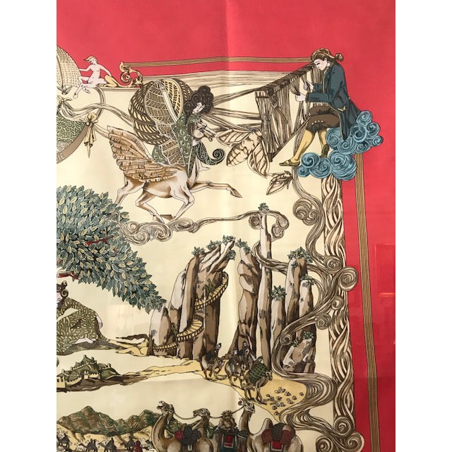 1980s Hermes French Silk Scarf Framed Art For Sale - Image 5 of 7