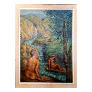 Hoshizaki Konosuke, The Nude Female Bathers, 20th Century, Impasto Oil on Canvas, Framed For Sale