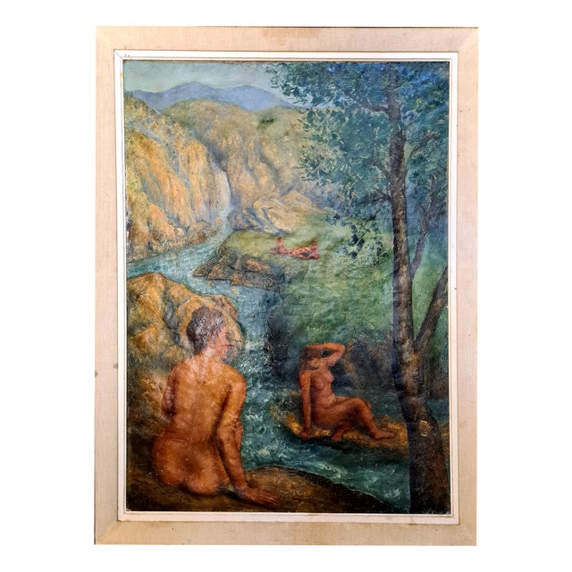 Hoshizaki Konosuke, The Nude Female Bathers, 20th Century, Impasto Oil on Canvas, Framed For Sale