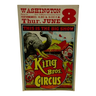 Vintage Circus Poster "King Bros. Circus" 1960 For Sale