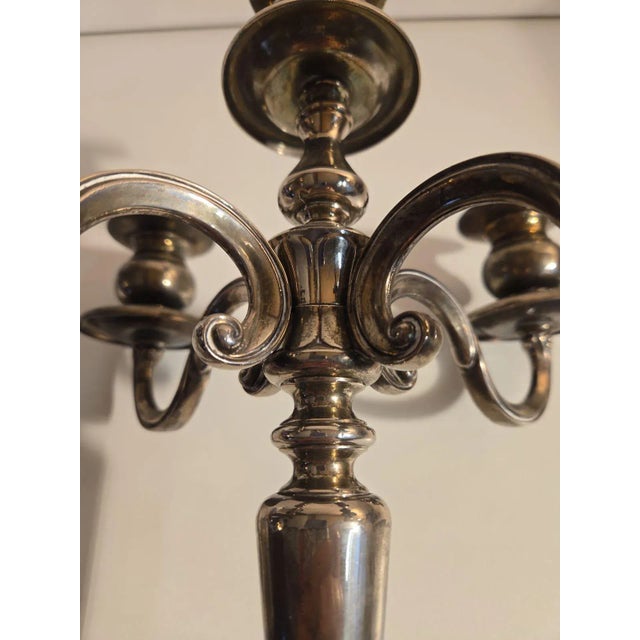 English Vintage Silver Candelabra With Natural Patina - Silver Candle Holder for 5 Candlesticks For Sale - Image 3 of 7