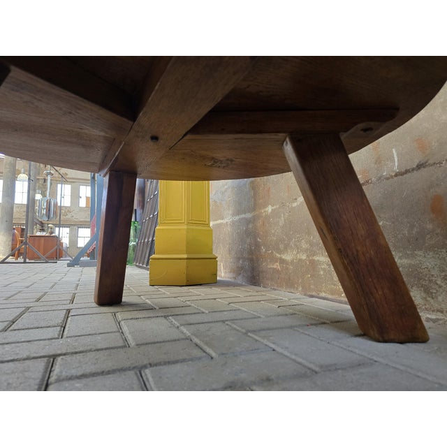 Large Mid-Century Modern Round Oak Coffee Table, 1970s For Sale - Image 12 of 13