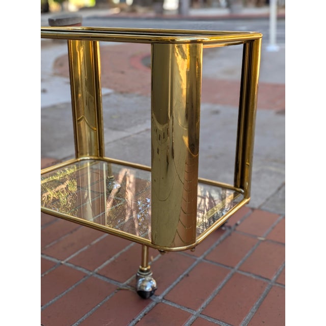 Hollywood Regency Vintage Two-Tier Bar Cart With a Tubular Brass For Sale - Image 3 of 11