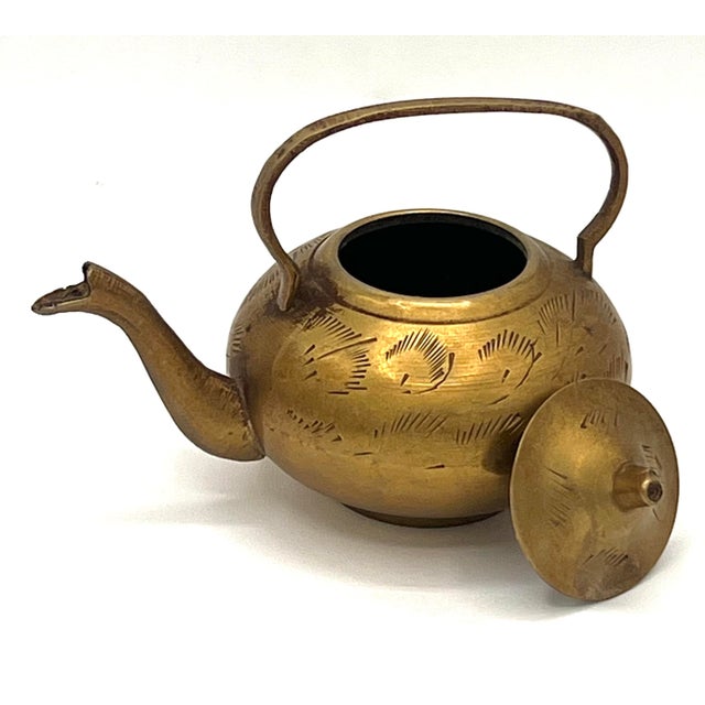 Vintage Brass Teapot With Matching Teacup and Saucer For Sale - Image 4 of 6