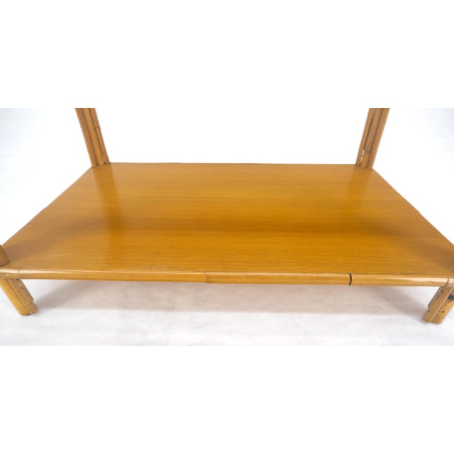 Tangerine Vintage c1970s Bamboo Rattan Two Tier Rippled Glass Top Rectangle End Side Table For Sale - Image 8 of 12