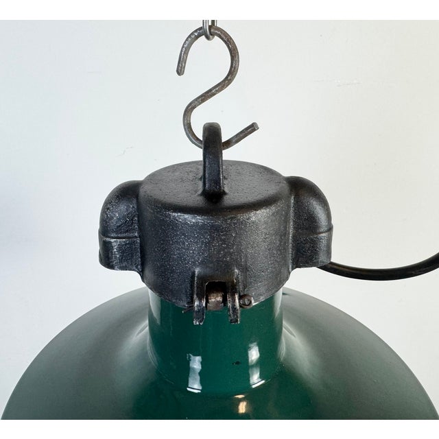 French Industrial Dark Green Enamel Factory Pendant Lamp, 1960s For Sale - Image 9 of 18