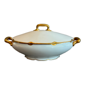 Antique Oeg Austria Porcelain White With Gold Trim Covered Serving Dish