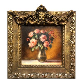 Framed Original Pink Roses Floral Painting Wall Decor by Valeriya Serova For Sale