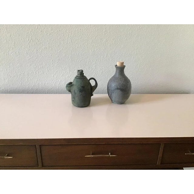 Vintage Mid-Century Modern Studio Pottery Tea Pot & Jar with Cork Stoppers - Set of 2 For Sale - Image 4 of 11