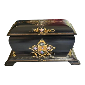 Antique Jennens & Bettridge Paper Mache Chinoiserie Inlaid Tea Caddy