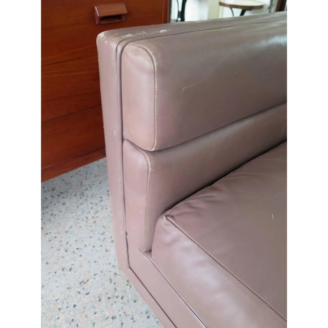 Dunbar Furniture 1970s Modern Dunbar Brown Leather Cube Chairs - a Pair For Sale - Image 4 of 7