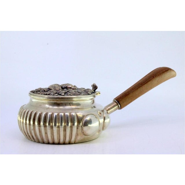 Silver Smudging Bowl with Busts of Soldiers Lid, Gummed Casing and Wooden Handle For Sale - Image 3 of 9