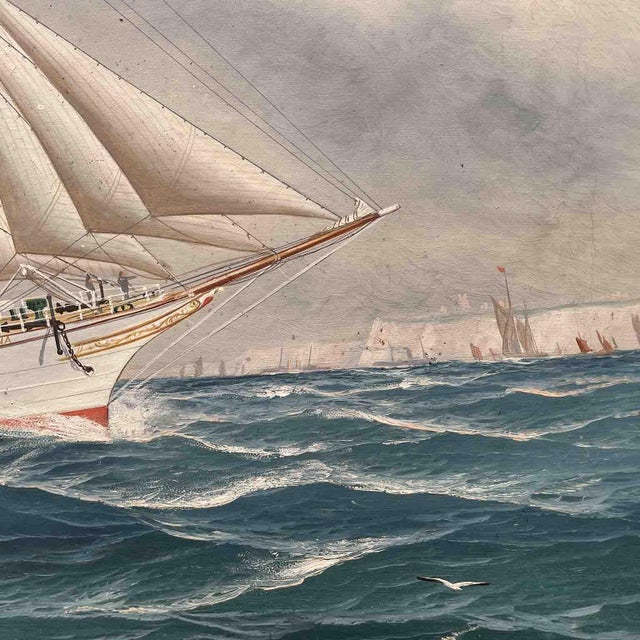 1900 - 1909 John Henry Mohrmann, Navy with Sailing Ship and Italian Flag, 1908, Oil on Canvas, Framed For Sale - Image 5 of 6